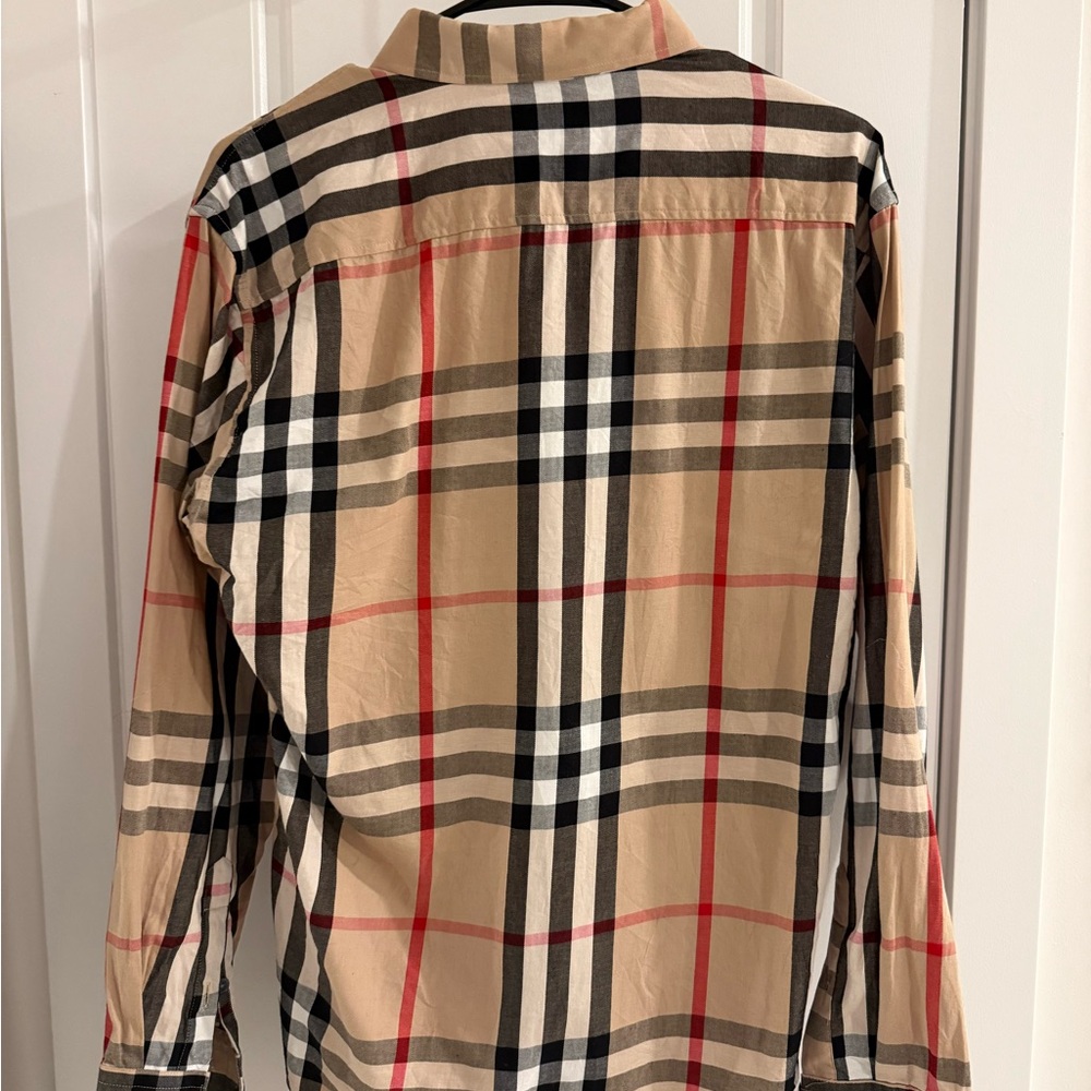 Burberry Men's Tan and Red Plaid Shirt